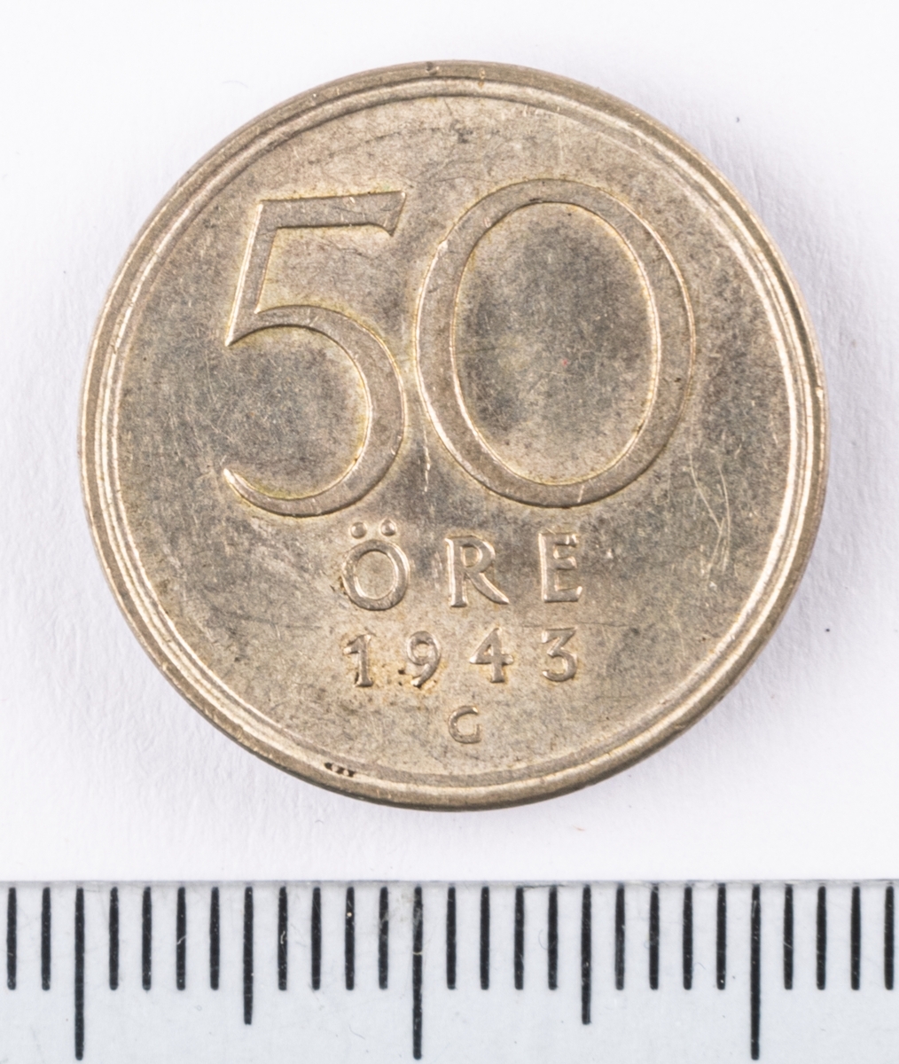 Mynt, Sverige, 50 öre, 1943.