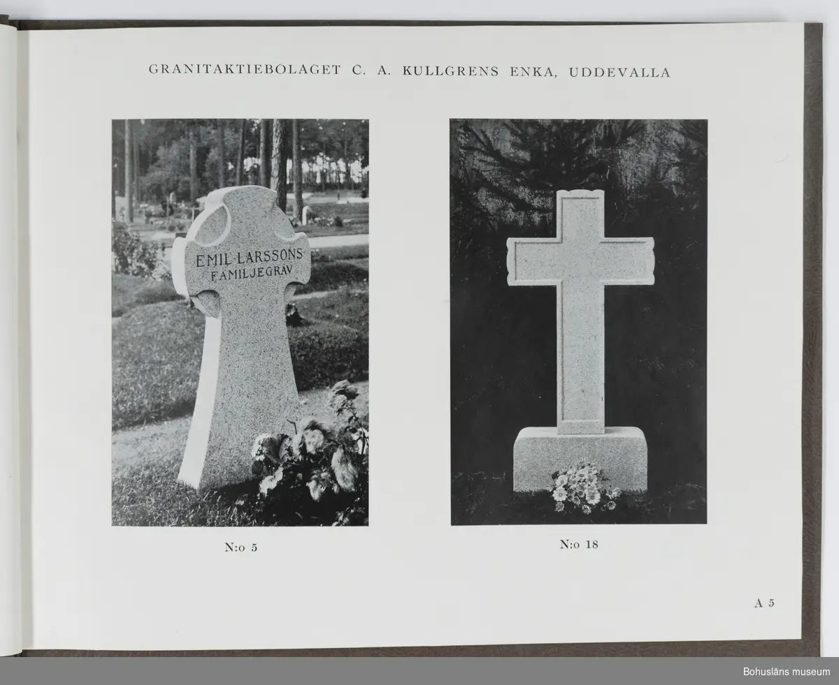 Reklambroschyr för Granitaktiebolaget Kullgrens Enkas gravvårdar, 1930-tal.