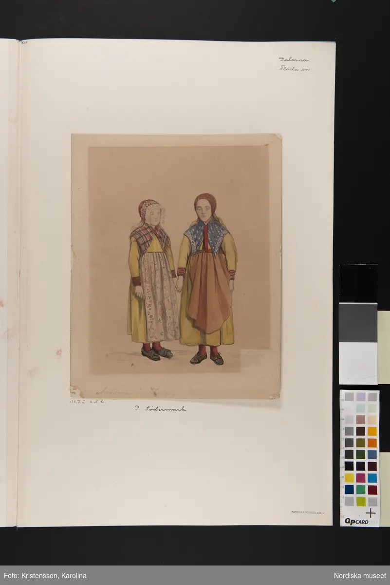 Två flickor i gula dräkter. "Ankungar". Akvarell av P. Södermark