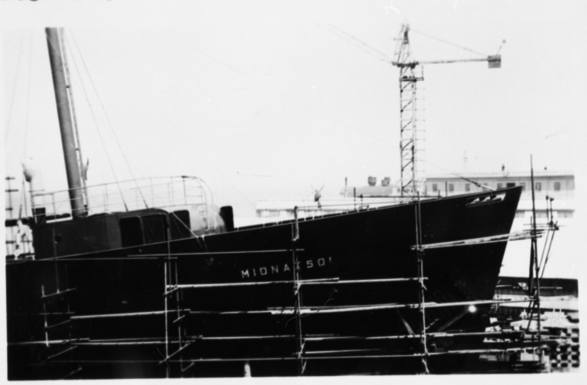 Hurtigruteskipet MS Midnatsol (1949), fotografert på skipsverftet Cantieri Naval Riuniti i Ancona i Italia