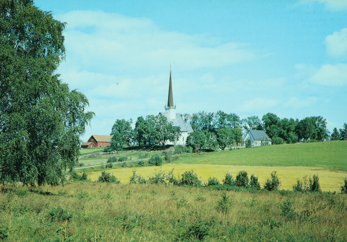 Postkort, Stange kirke i kulturlandskap,