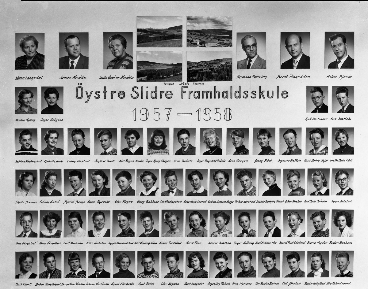 Klassebilete Øystre Slidre Framhaldskule 1957-1958.