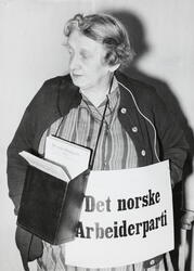 Kommunevalget 1947. Marie Hansen, 76 år, listebærer for Arbe