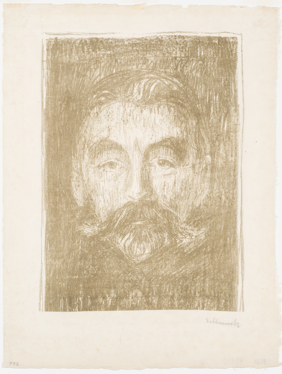 Stéphane Mallarmé (1842-1898) var en fransk symbolistisk dikter. Både dette litografiet og raderingen RMS.00723 (Woll G 98) er sannsynligvis utført etter et fotografi Munch lånte av Mallarmé. De traff hverandre også personlig i Paris (Woll, 2012).