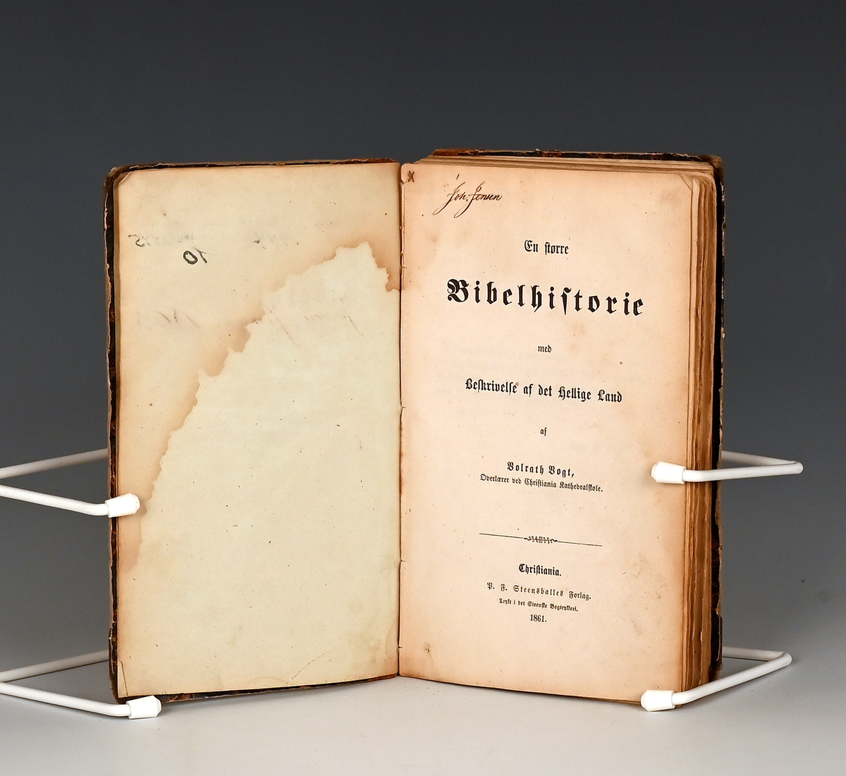 Prot: Vogt, Vobrath, skrevet av. En større bibelhistorie med Beskrivelse af det Hellige Land. Chr.a. 1861.