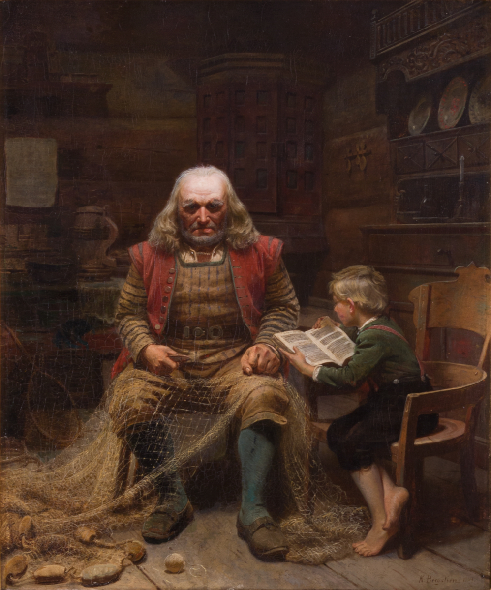 Gutt som leser for Bestefar [Maleri]