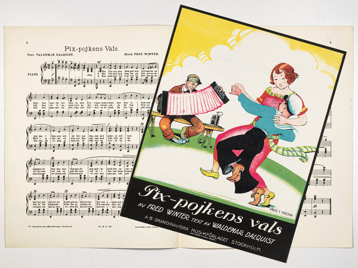 Nothäfte till Pix-pojkens vals av Fred Winter och text av Waldemar Dalqvist, flerfärgstryck, motiv av dansande par.