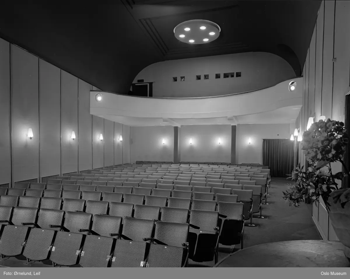 Karl Johan-teatret kino, interiør, kinosal, benkerader, balkong, lamper
