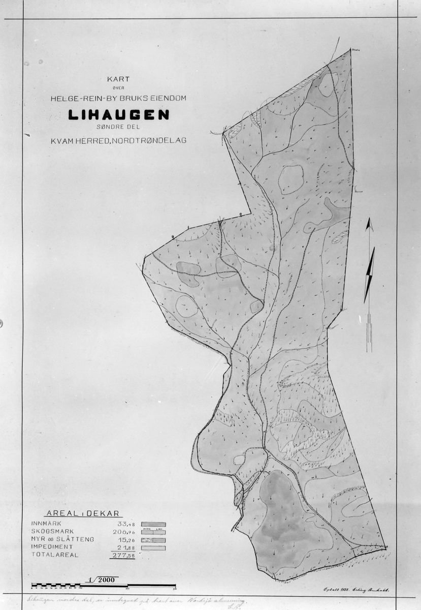 Kart over Helge-Rein-By Bruks eiendom, Lihaugen søndre del i Kvam