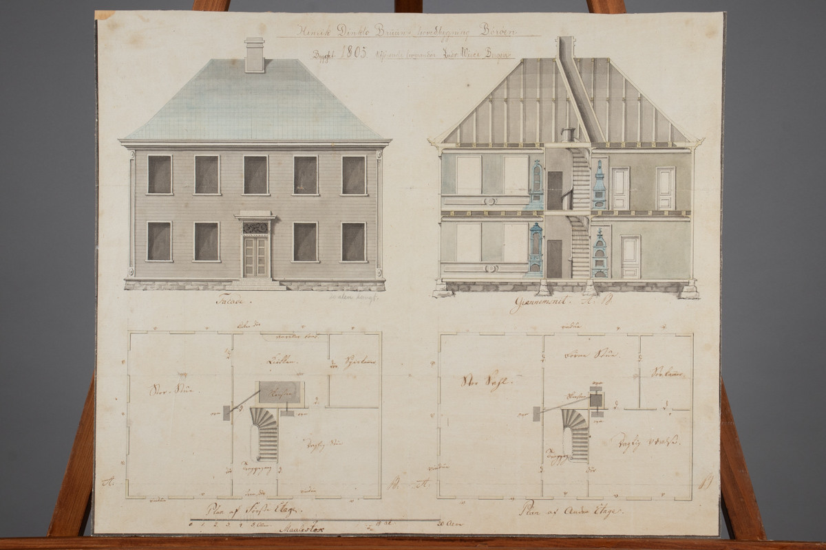 Teknisk tegning, plantegning av huset til familien Bruun, bygget i 1805 på Børøya i Hadsel