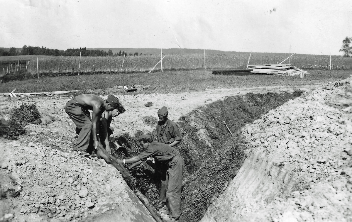 Skaraborgare utför befästningsarbeten på "Per Albinlinjen" under beredskapen.