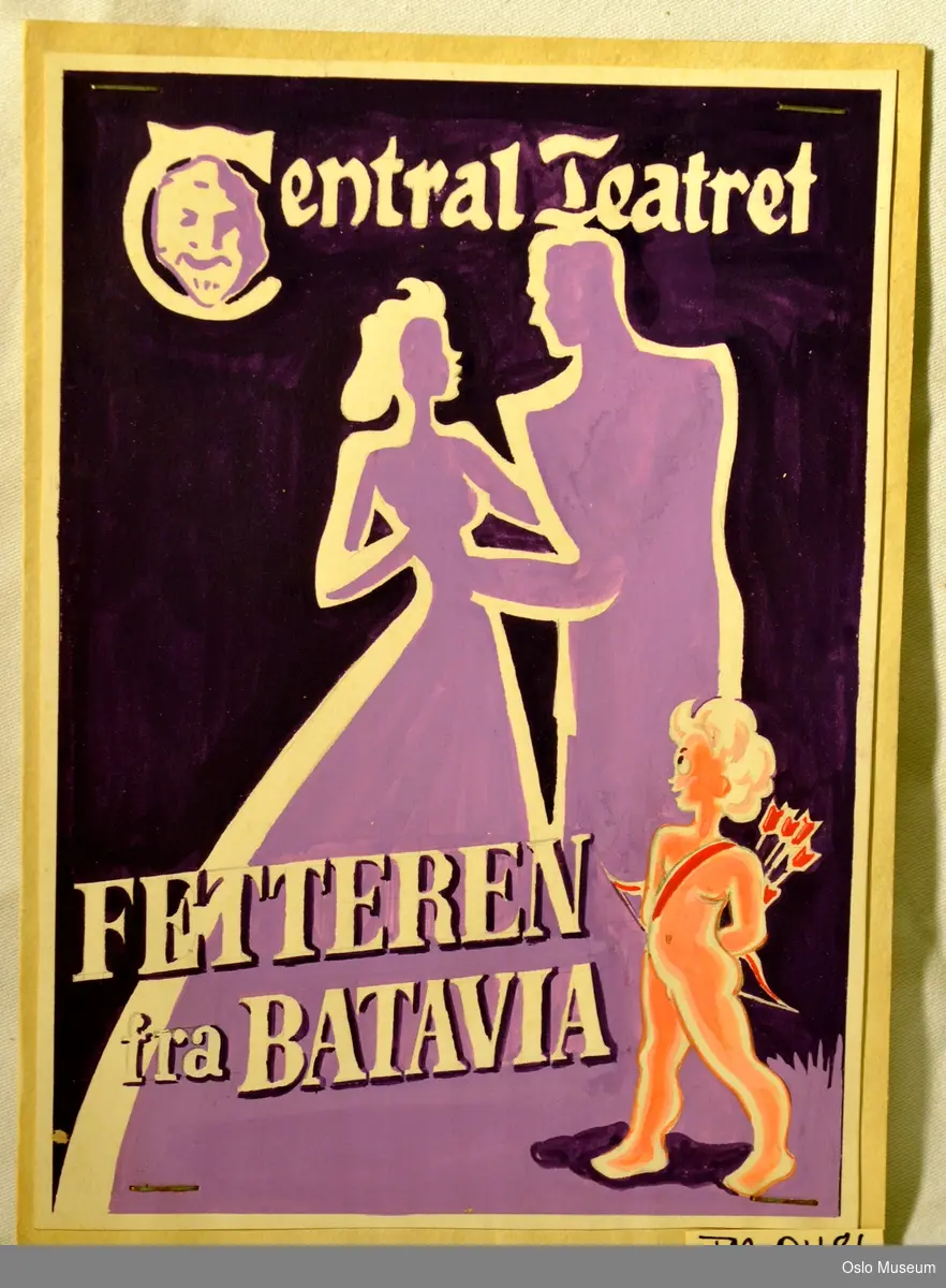 Plakatutkast av Ulf Aas til Eduard Künnekes operette "Fetteren fra Batavia", Centralteatret 1940.