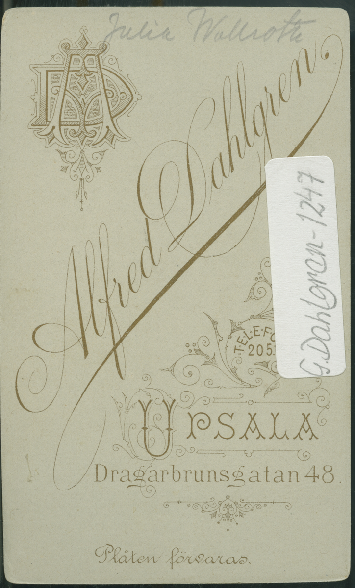 På kuvertet står följande information sammanställd vid museets första genomgång av materialet: Julia Wallroth