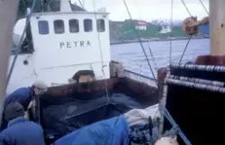Ombord brønnbåten Petra, 2 menn i arbeid