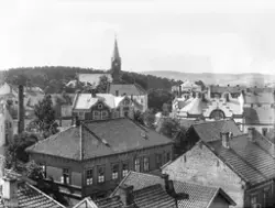 Oversiktsbilde fra Sarpsborg sentrum mot Sarpsborg kirke. Ta