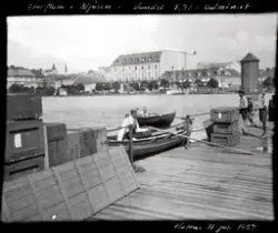 Hamar, Jernbanebrygga, Mjøsflommen 1927, robåter i Hamarbukt