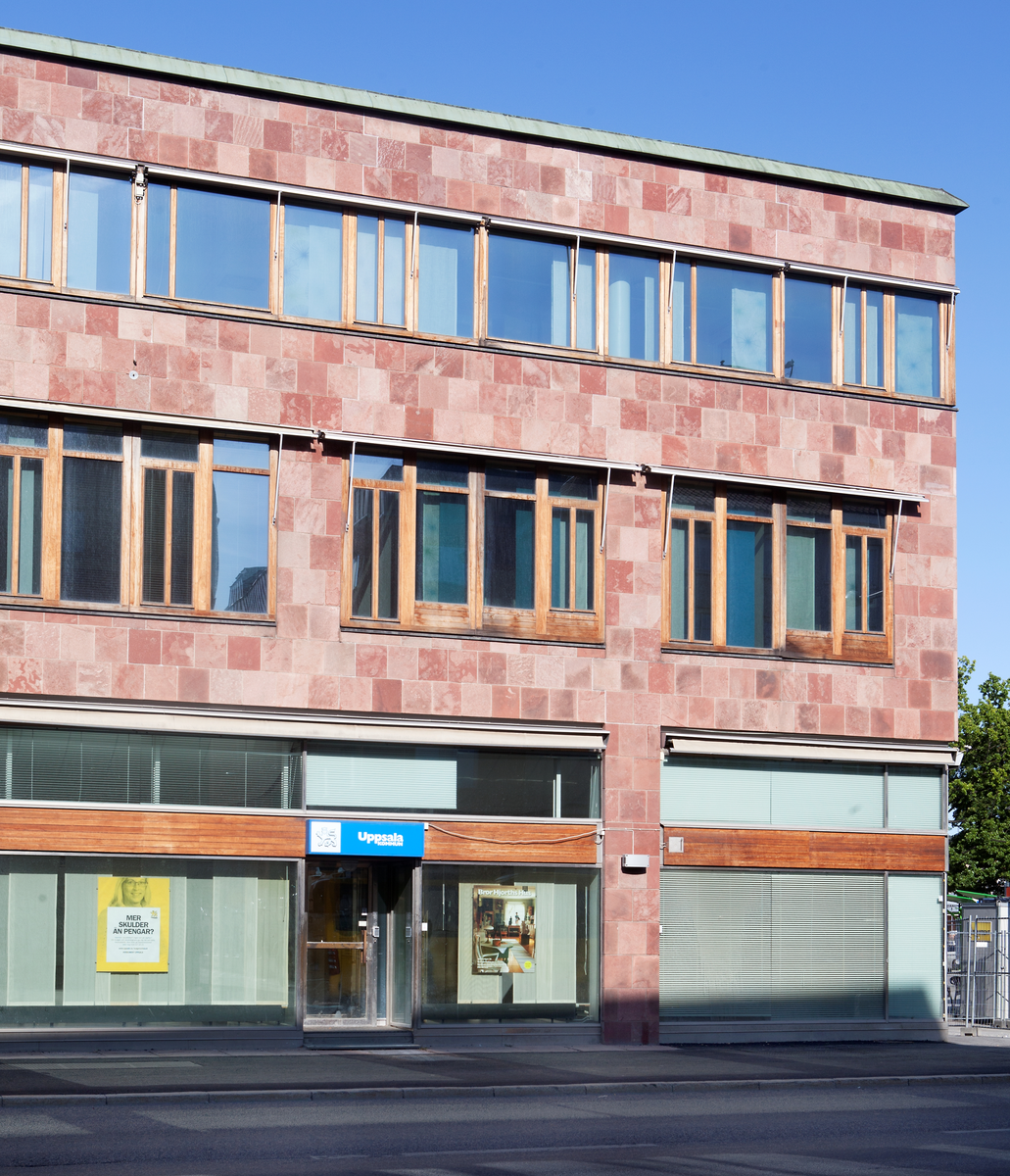 Uppsala stadshus, fasad mot sydväst, Dragarbrunn 25:1, kvarteret Frigg, Uppsala 2017