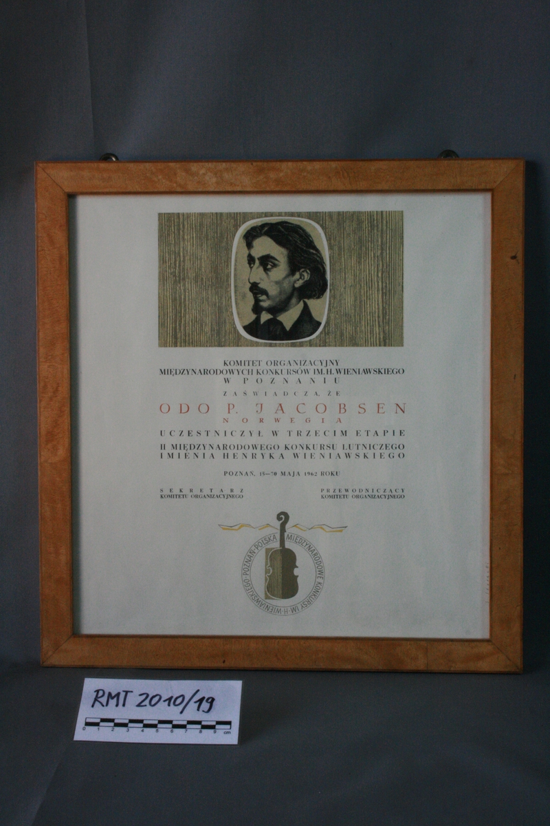 Diplom fra fiolinbyggerkonkurrense i Poznan i 1962