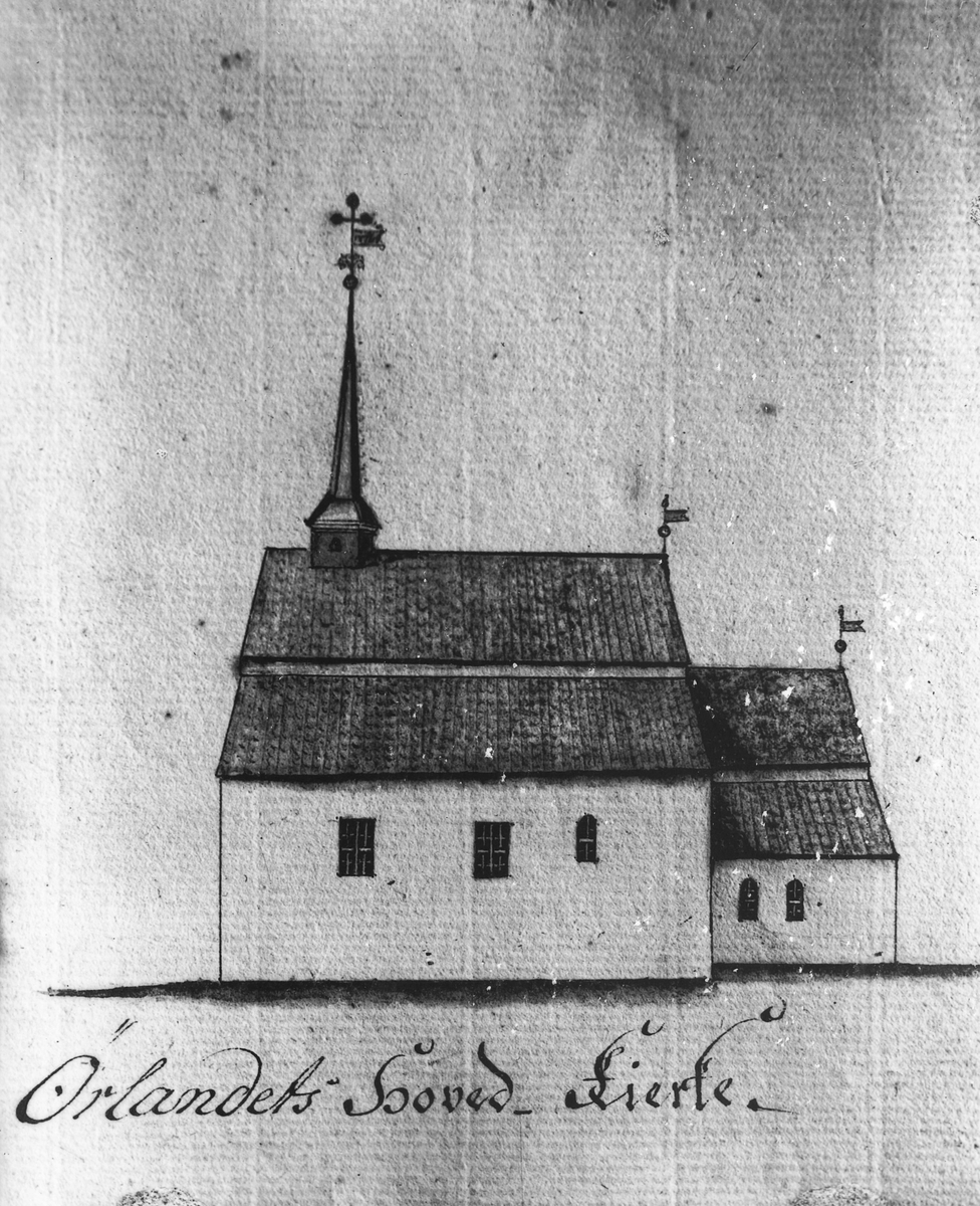 Ørland Kirke - kopi av tegning av Gerhard Schøning