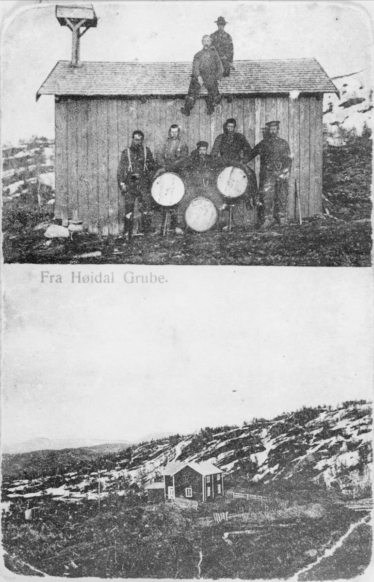 Postkort med to bilder fra Høydal Gruve.