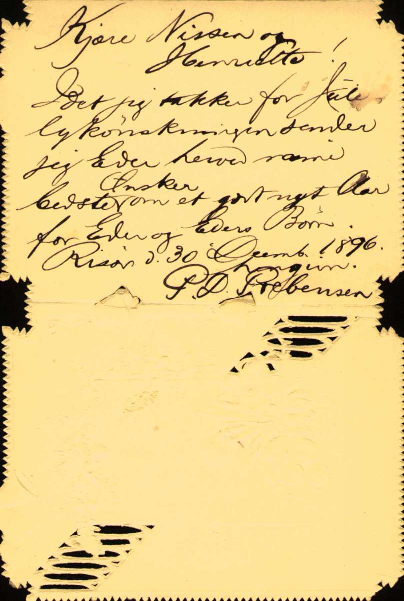 Postkort. Nyttårshilsen. Dekoret takkekort. Datert 30.12.1896.