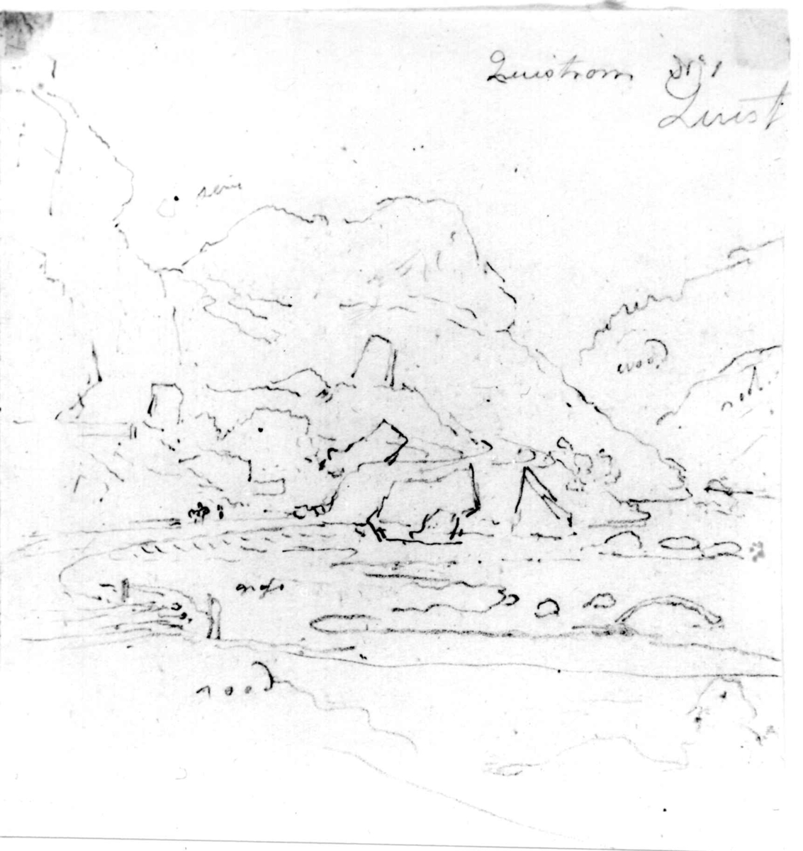 Kvistrum, Båhuslen, Sverige.
Fra skissealbum av John W. Edy, "Drawings Norway 1800".