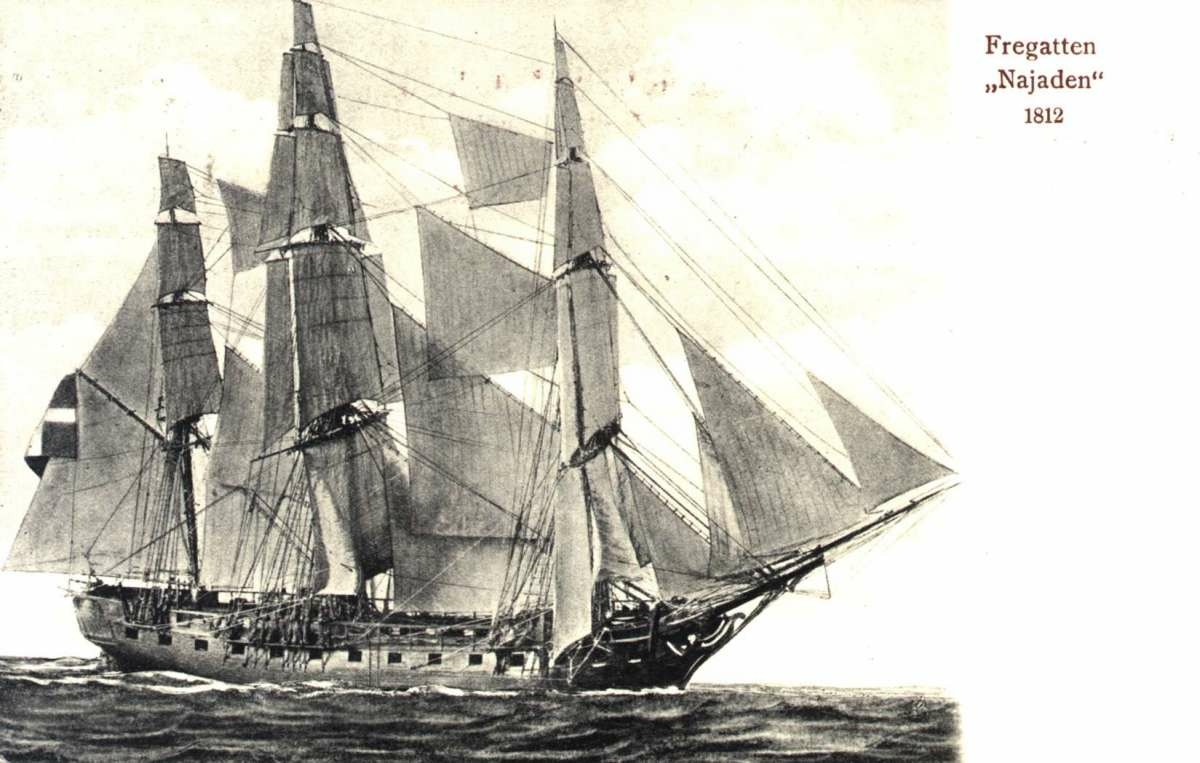 Postkort. Hilsen med opplysninger om gjenstander tilhørende museer. Fregatten Najaden 1812. Stemplet 20.12.1907.