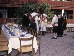 Gjestene samlet utenfor Karterud, før middagen.