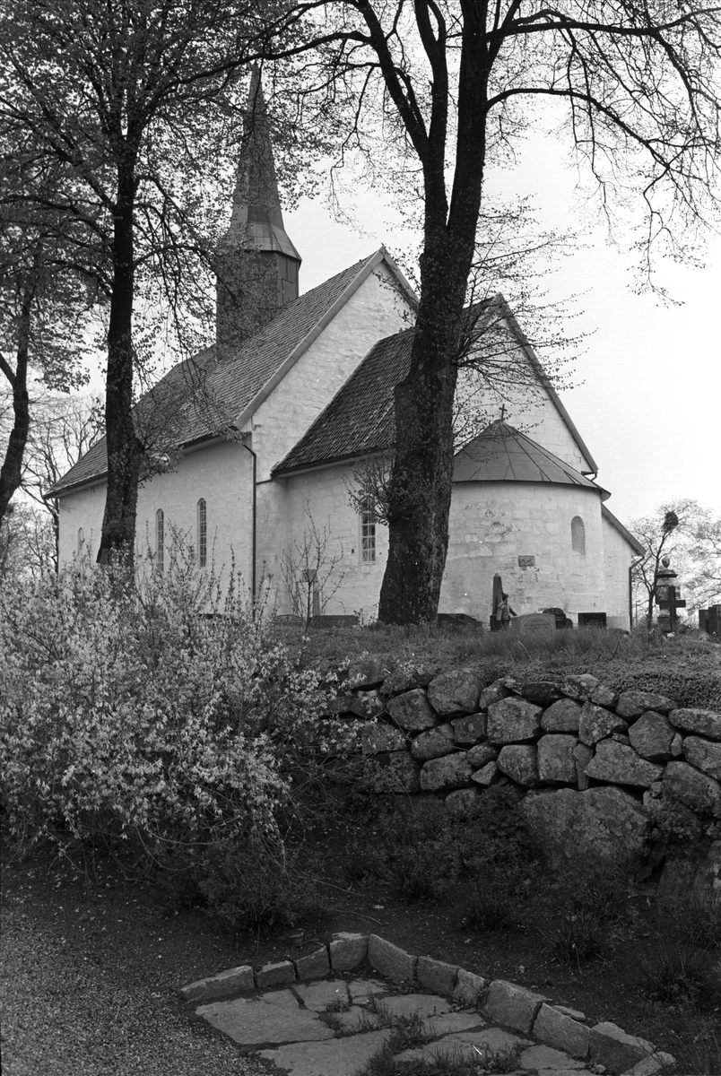 Fra Rygge 13.05.1961. Rygge kirke med gravlunden.
