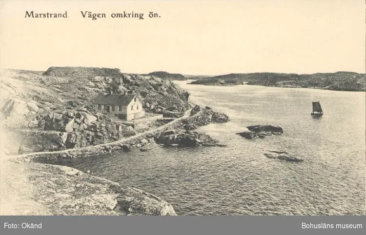 Tryckt text på kortet: "Marstrand. Vägen omkring ön."