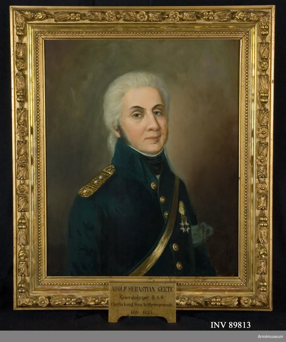 Porträtt, Adolf Sebastian Gethe (Geete), regementschef A1 1816-1825.

Adolf Sebastian Geete (1770-1825) blev kapten vid Svea artilleriregemente 1794 och överste och chef för samma regemente 1816-1825. Han är här avbildad som kapten vid regementet. 2016-05-06 MM.