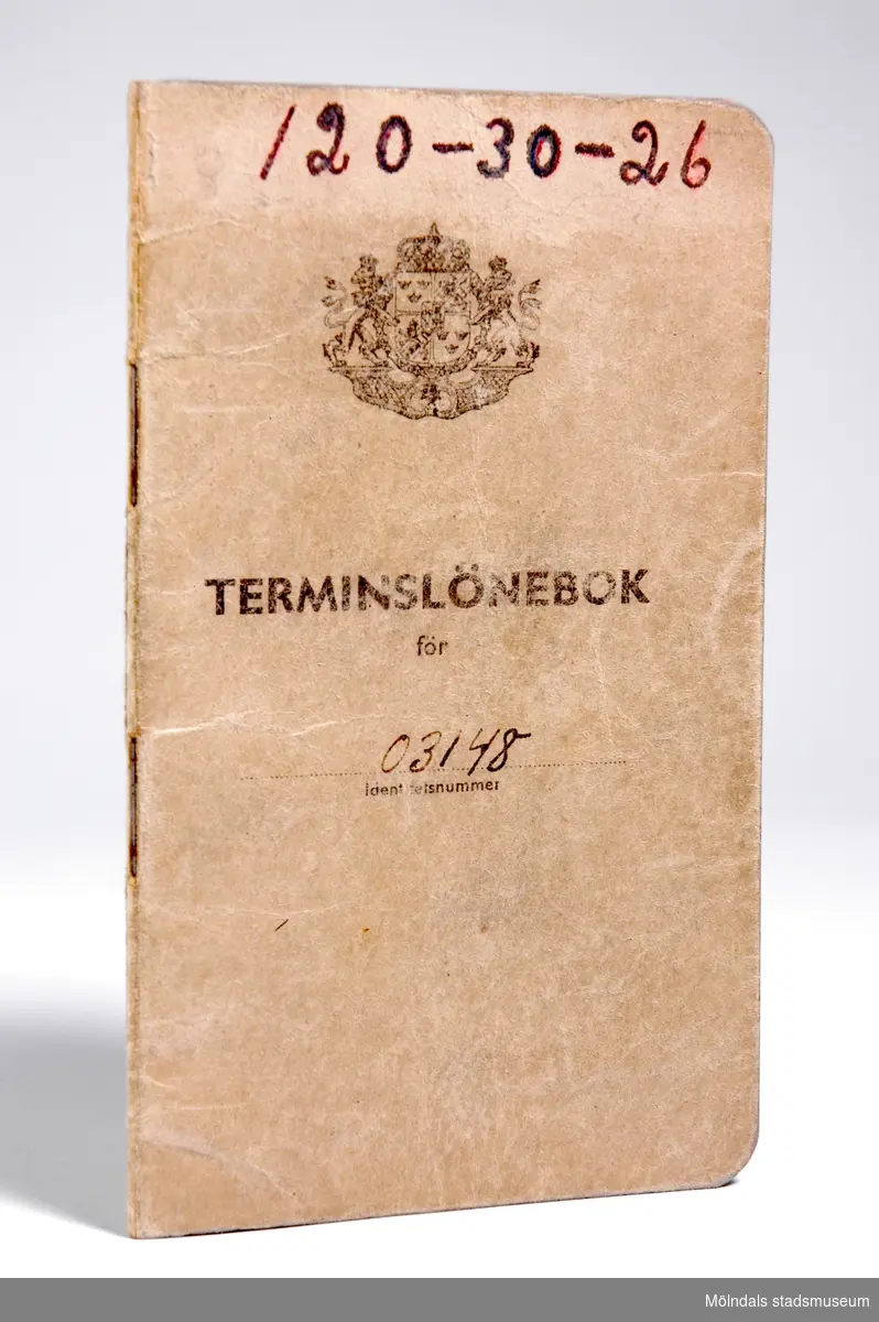 Terminslönebok vid krigstjänstgöringstiden under andra världskriget. Perioden sträcker sig från 01. juli 1940 till 02. november 1944.