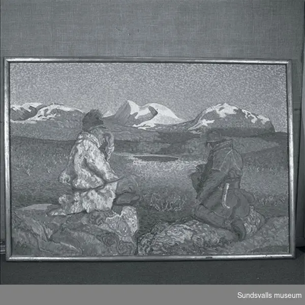 "Lappar i midnattssol"  målning av Leander Engström i Abisko 1908.