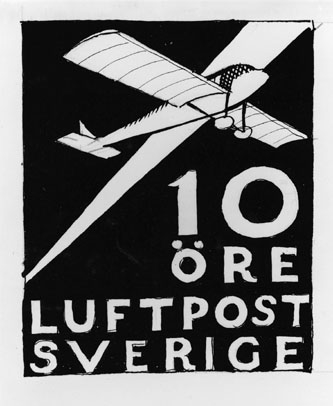 Ej realiserade förslag till frimärke Nattpostflyg, utgivet 9/5
1930. Valör 10 öre.