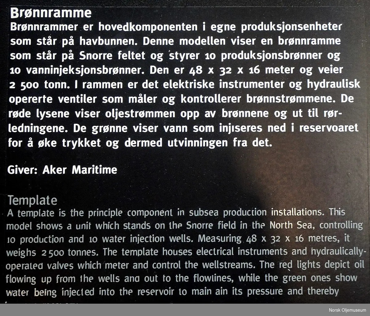 Modell av brønnramme på Snorrefeltet. Modellen er bygget i målestokk 1:50.