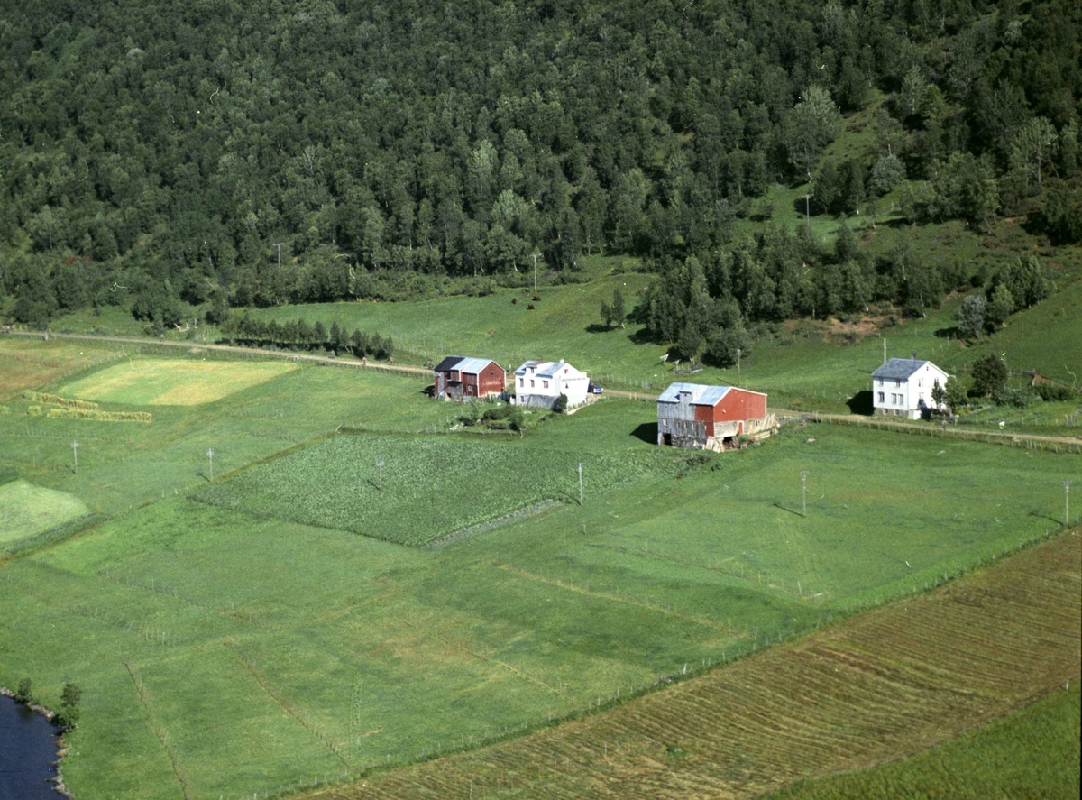 Flyfoto av noen hus ved en vei på Møkkeland.