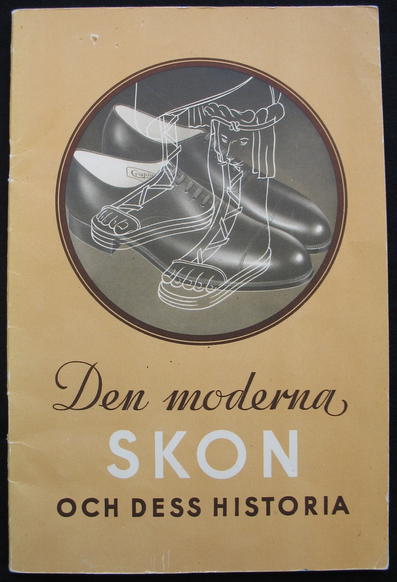 Häfte med skohistorik gjord för och av A. F. Carlssons skofabrik.

Häftet: ''Den moderna skon och dess historia'' beskriver kortfattat skons historia, A. F. Carlssons skofabriks historia samt beskriver själva skotillverkningen på 1940-talet. Häftet gavs ut år 1935, i samband med företagets 75-årsjubileum.