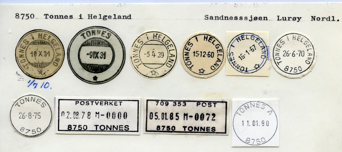 Stempelkatalog 8750 Tonnes (Tonnes i Helgeland), Sandnessjøen, Lurøy, Nordland