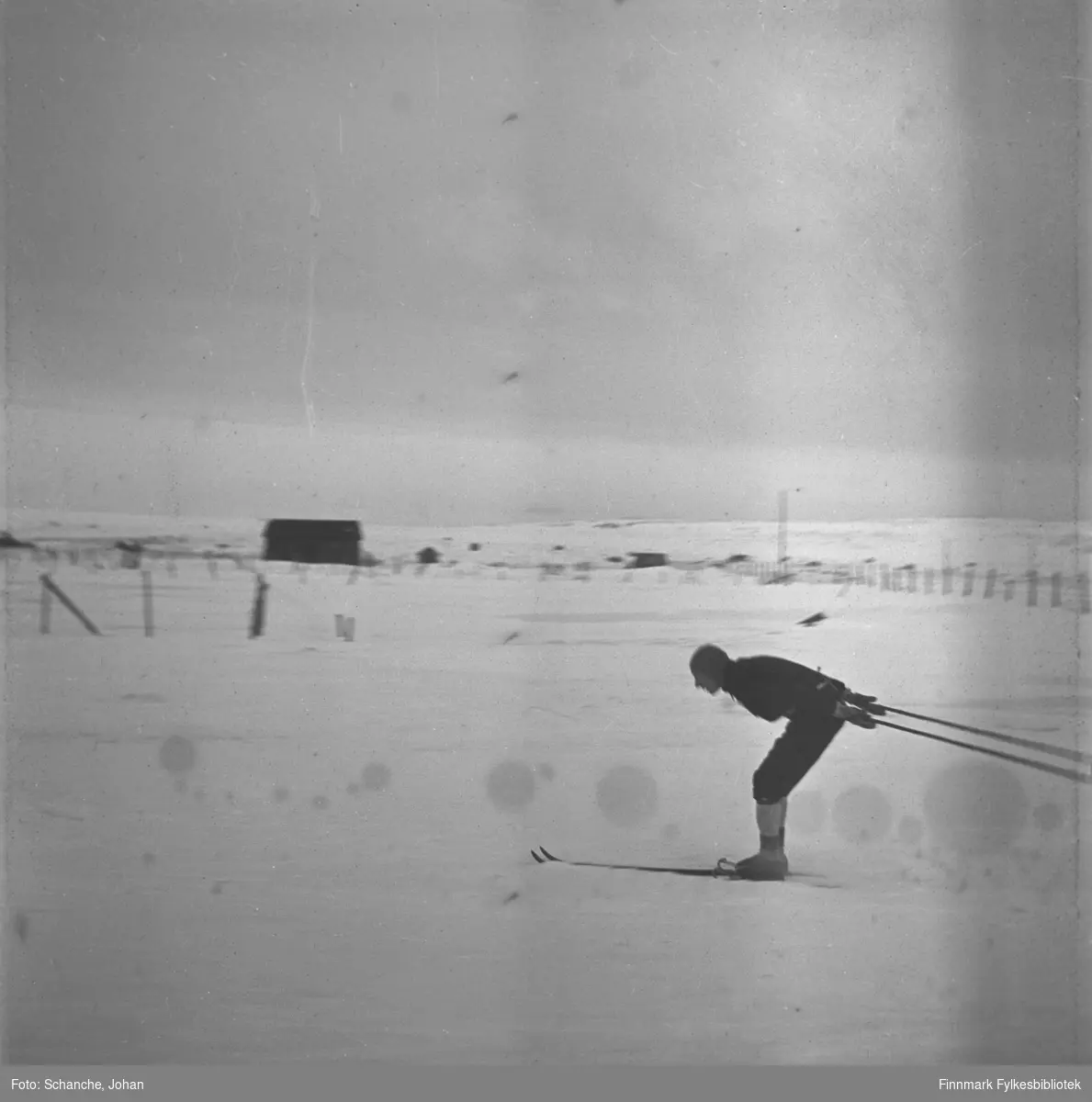 Fra kretsrennet på ski, 1946 i Vadsø. Erling MekkelÃ¤ fra Vadsø.