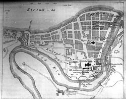 Gammelt kart over Trondheim i historisk tid