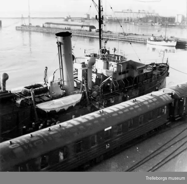 Världskrig, andra världskriget Judiska flyktingar embarkerar båt i Trelleborgs hamn 1947 negativ 70:2557.