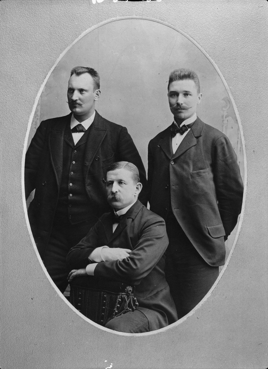 Porträtt av Knut Fraenkel, Salomon August Andrée och Nils Strindberg. Fotografi taget på Flormans ateljé i Stockholm den 3 maj 1897.