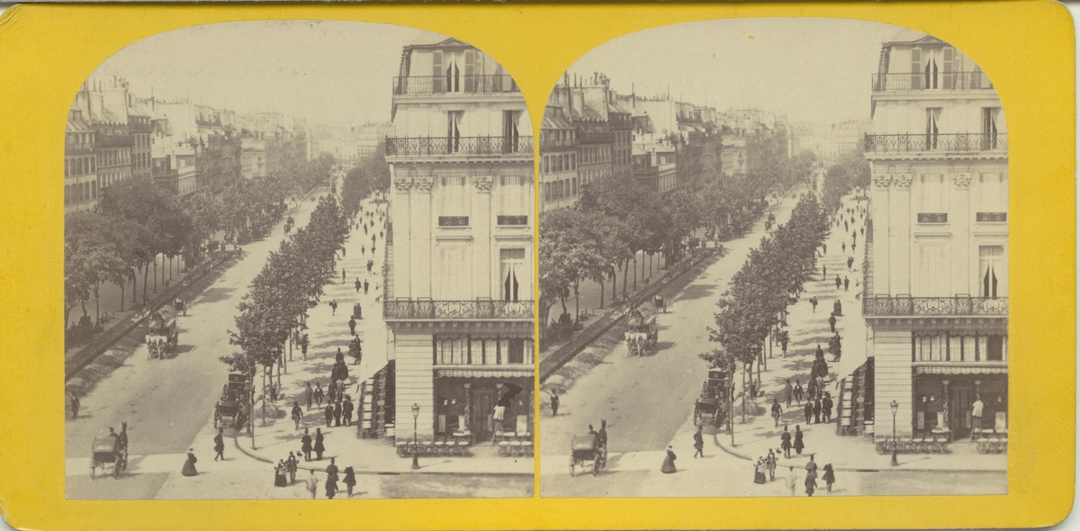 Stereobild med motiv från gatan Boulevard des Capucines, Paris.
