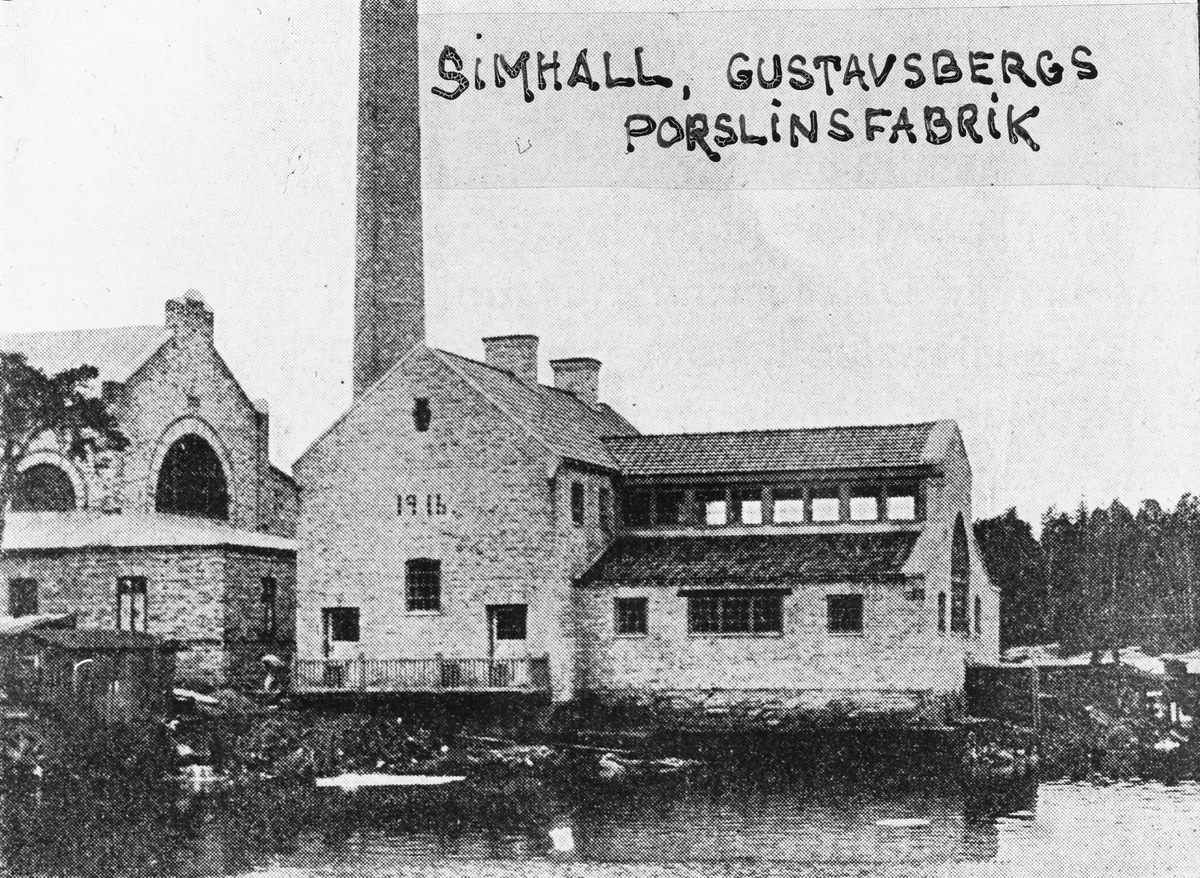 Skioptikonbild med motiv från yrkesinspektionens undersökningar på olika arbetsplatser. Simhall vid Gustavsbergs Porslinsfabrik.
