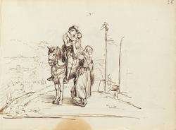 Familie og hest [Tegning]