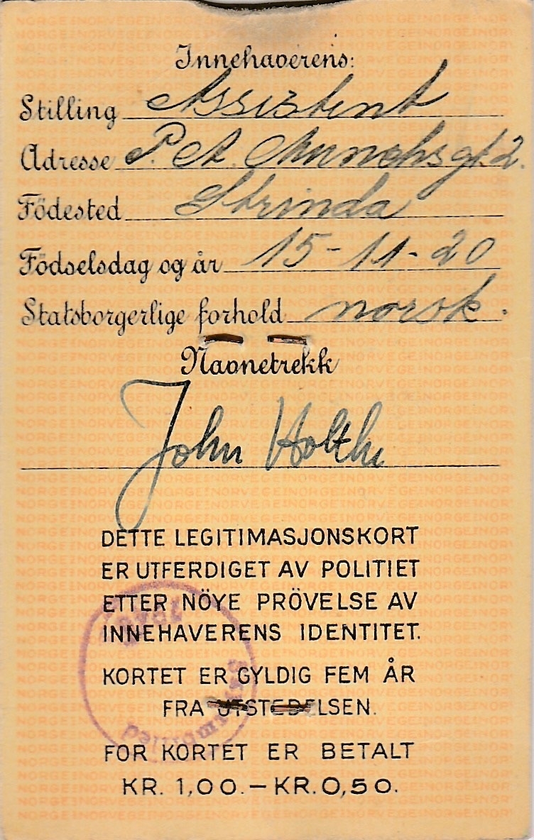 Legitimasjonskort, datert 1944