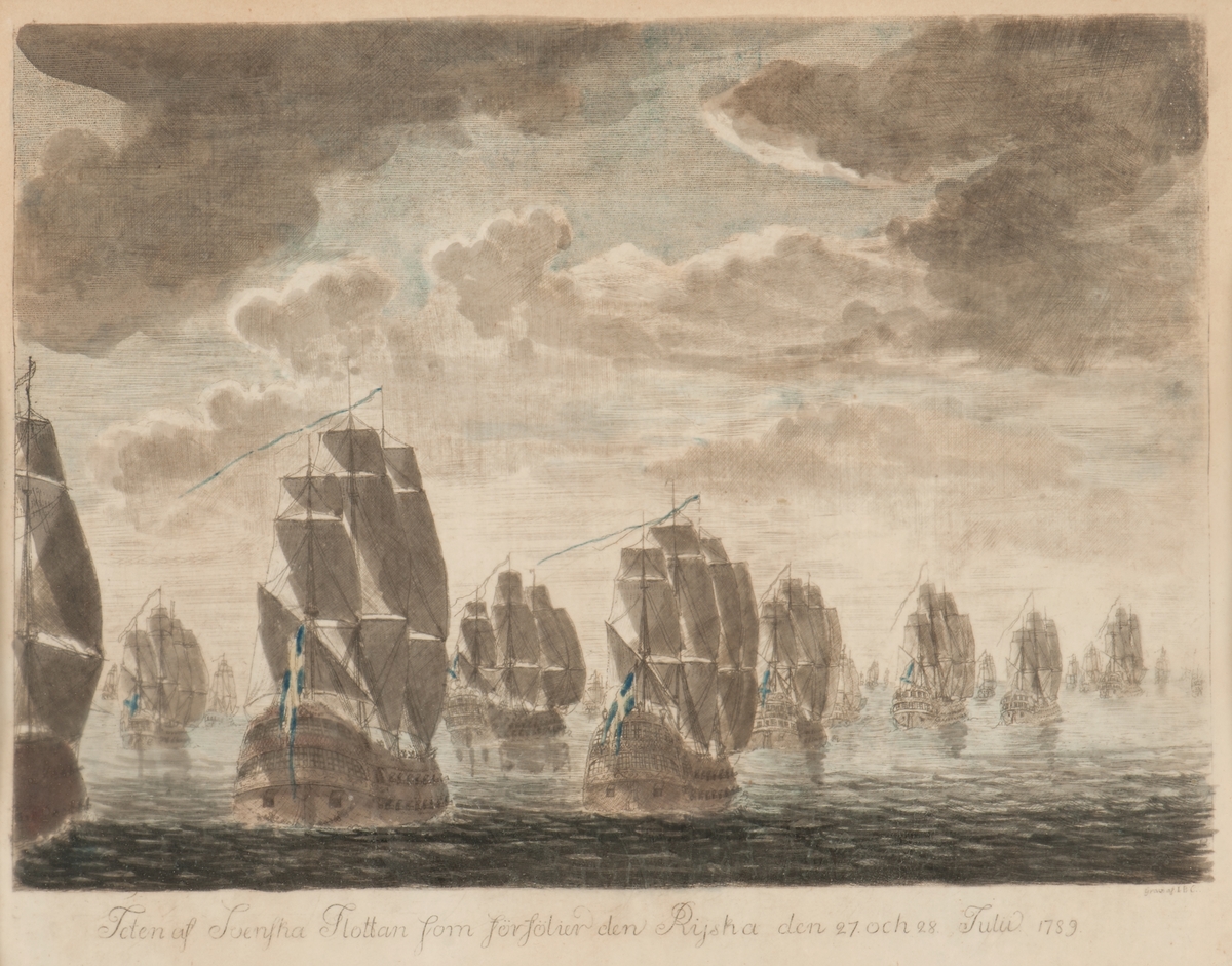 Svenska flottan förföljer den ryska efter slaget vid Ölands södra udde den 26:e juli 1789.