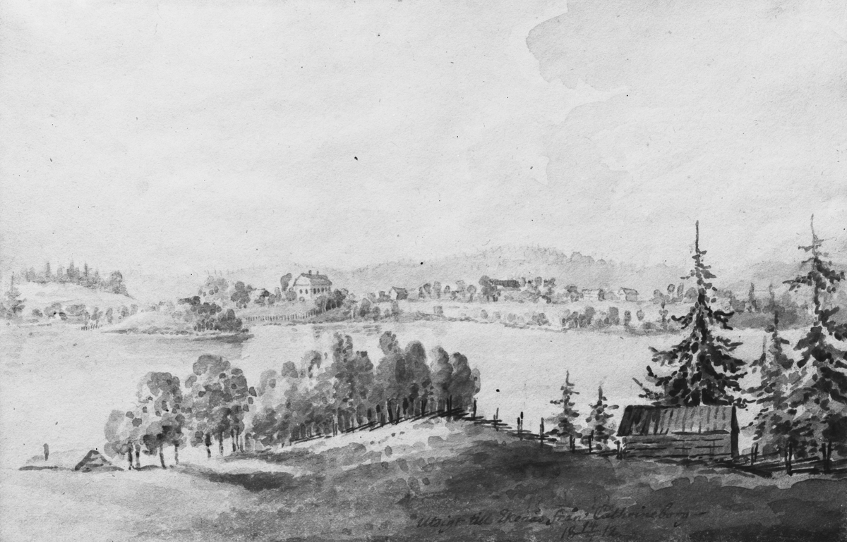 Tuschlavering ur skissbok nummer 18 av Jonas Carl Linnerhielm (1758-1829) föreställande Eknäs (Ekenäs) i Blacksta socken, Oppunda härad i Södermanland.