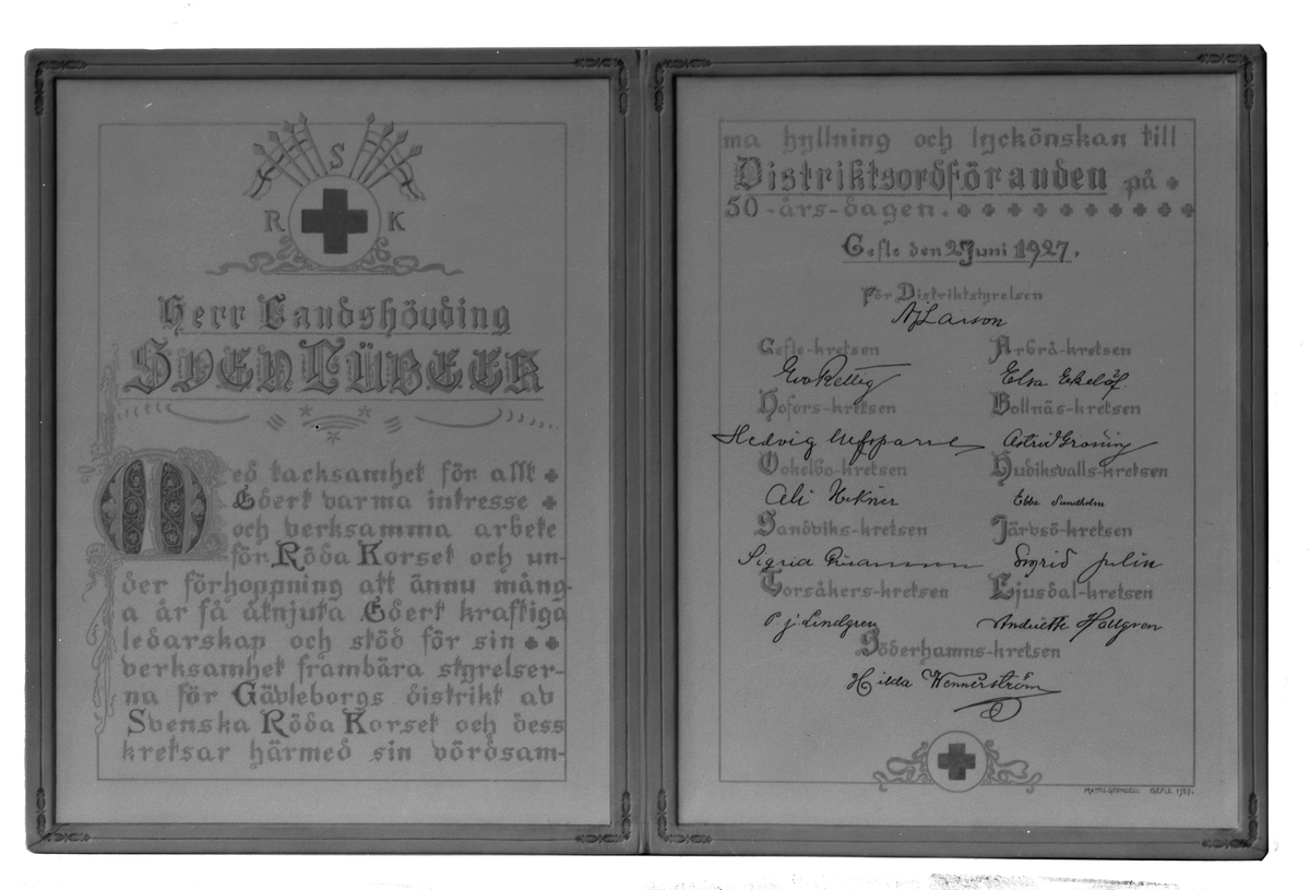 Bok till Herr Landshövdingen Sven Lübeck på 50-årsdagen
den 27 juni 1927 från Gävleborgs distrikt av Svenska Röda Korset