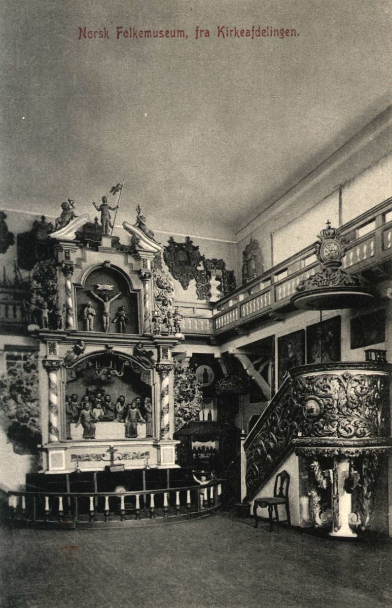Postkort. Interiør Kirkesamlingen. Utstilling NF. - Norsk Folkemuseum ...